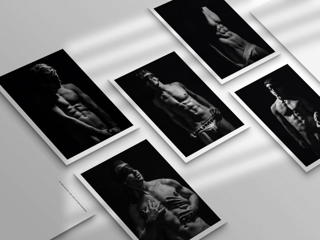Männerakt-Postkarte-im-Set-schwarz-weiß