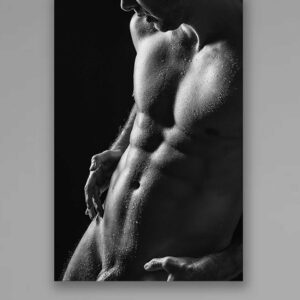 AluDibond-Gay-Art-Nude-Male-Sixpack-mit-Wassertropfen